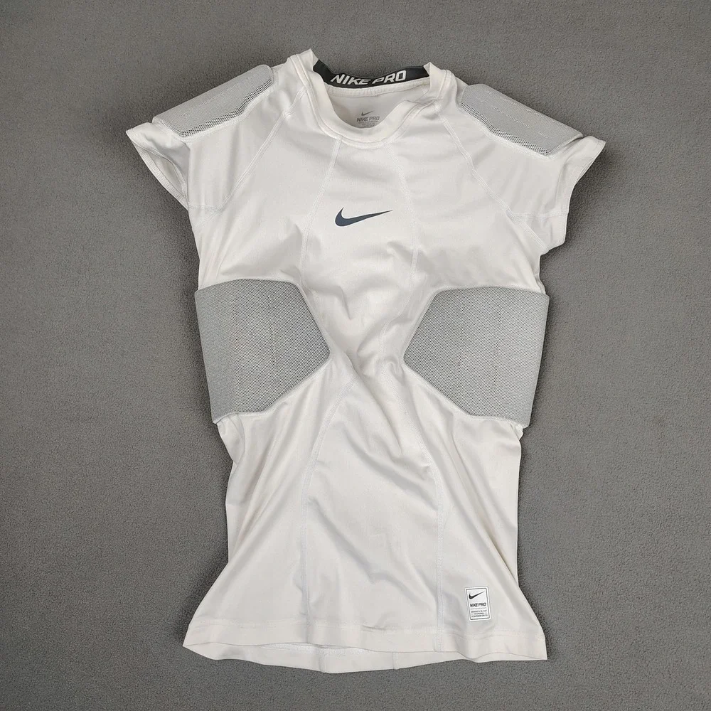 Nike White & Gray Compression Athletic Shirt with Mesh Panels